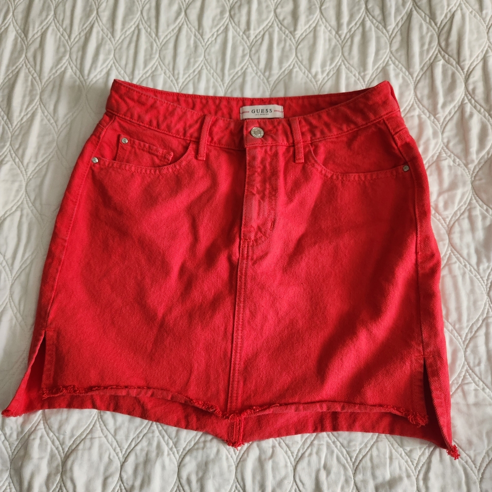 Guess Red Denim Skirt